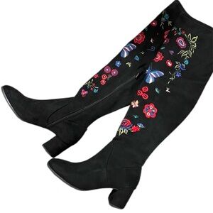 NWOT Impo Judy Embroidered Over-The-Knee Boots stretch block heel colorful